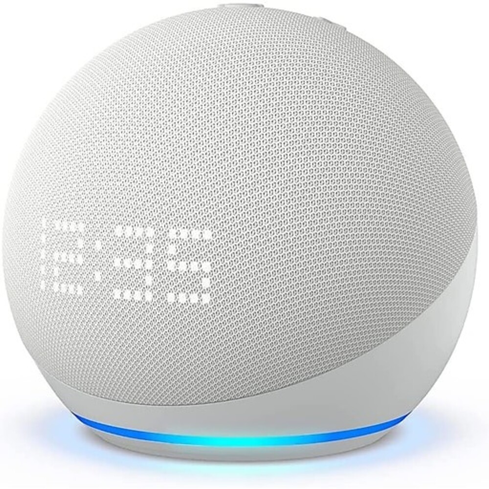 Echo Dot (5th Gen) with Clock Smart Speaker with Clock and Alexa, Glacier White